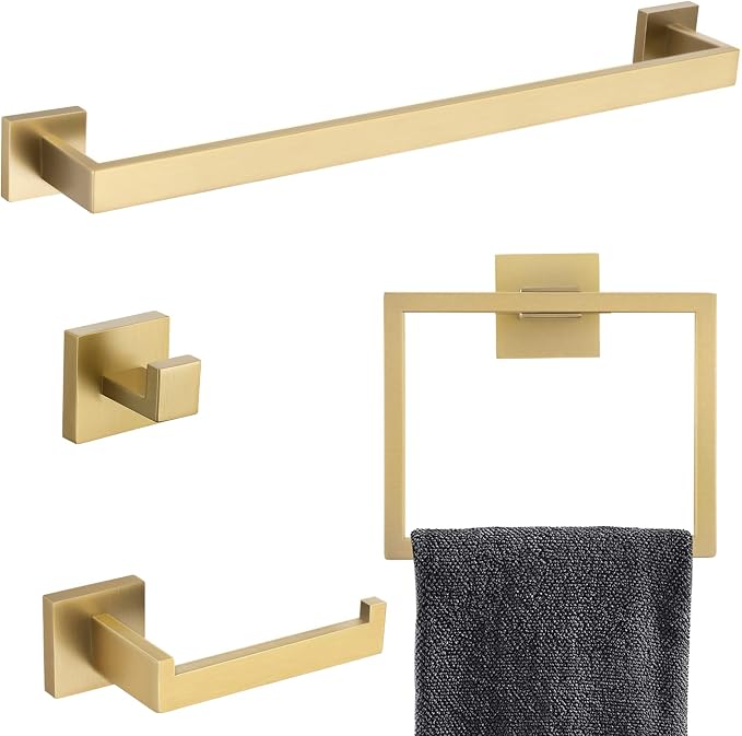 Brushed Gold Bathroom Towel Bar Sets Premium Stainless Steel 4-Piece Bathroom by TQKAG