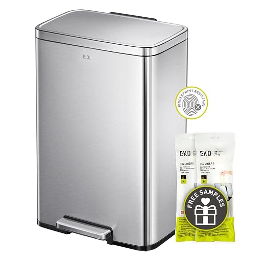 EKO Madison Brushed Stainless 50 Liter/13.2 Gallon Step Trash Can by EKO