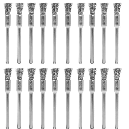 20 pcs Steel Cleaning End Brushes Pen 1/5″ x 1/8″ Wire Brush Rust Paint Removal by LingGan