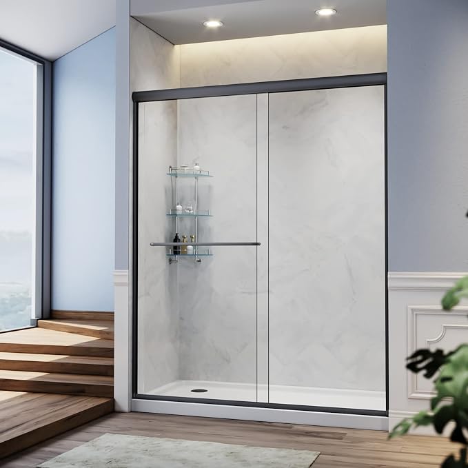 SUNNY SHOWER 58.5-60 in.W x 72 in.H Glass Shower Door, Semi Frameless Double - Image 8
