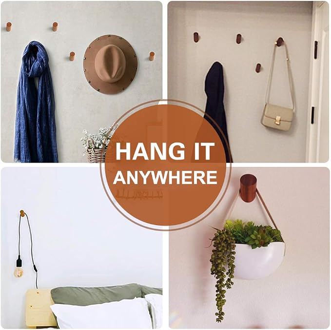 Wood Wall Hooks, 4 Pack Coat Hooks Wall Mounted, Rustic Wooden Heavy Duty Robe - Image 5
