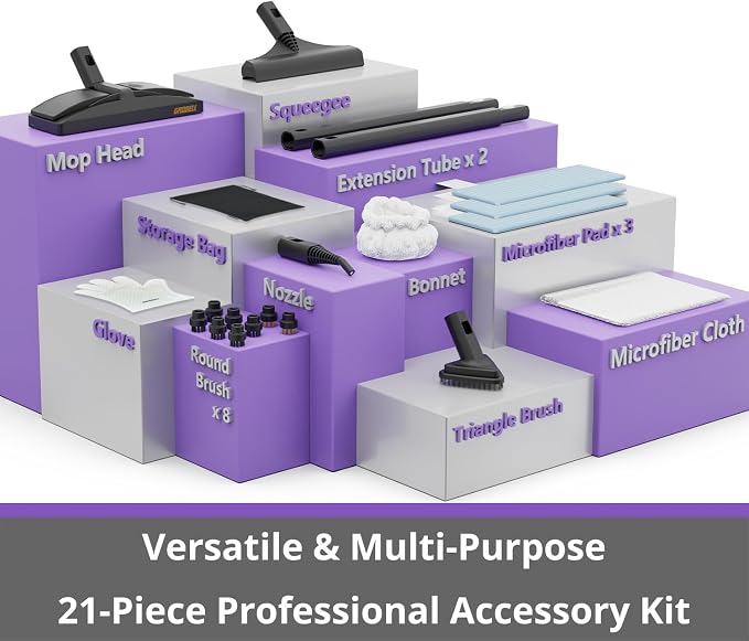 Steam Cleaner: Fast 50-Sec Heat-Up-21-Piece Kit-0.6Gal Tank Refill Anytime-No - Image 3