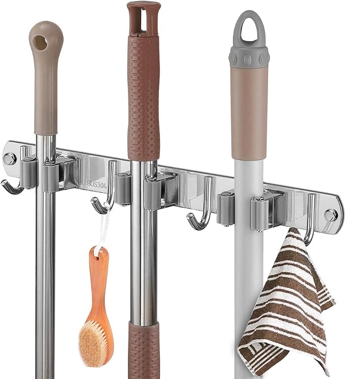 Broom Closet Organizer Wall Mounted, Fyrcomft Heavy Duty Stainless Easy Install by Fyrcomft