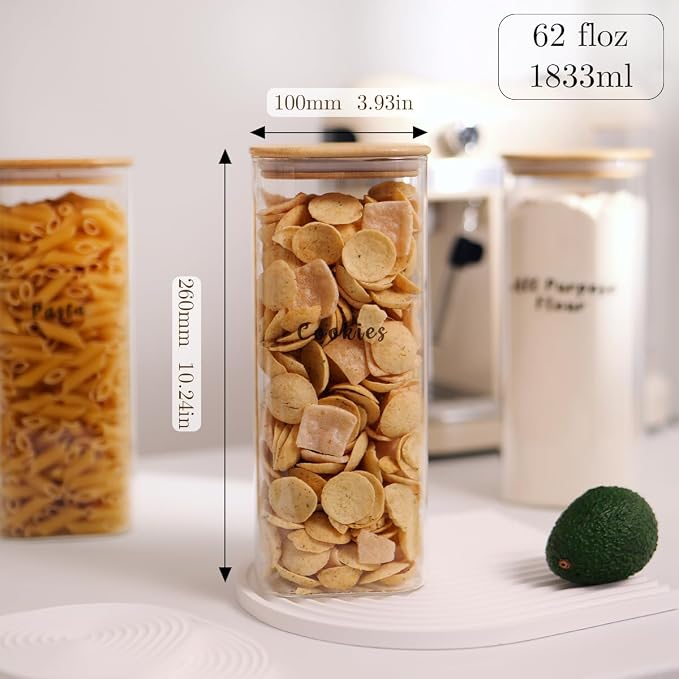 3 Pcs Square Glass Pantry Storage Containers - 62oz Thicken Glass Food Storage - Image 2