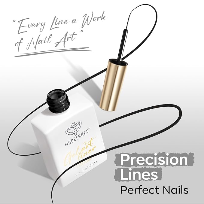 modelones Black French Tip Liner Gel Polish, 15 ML All Black Classic Color Nail - Image 8