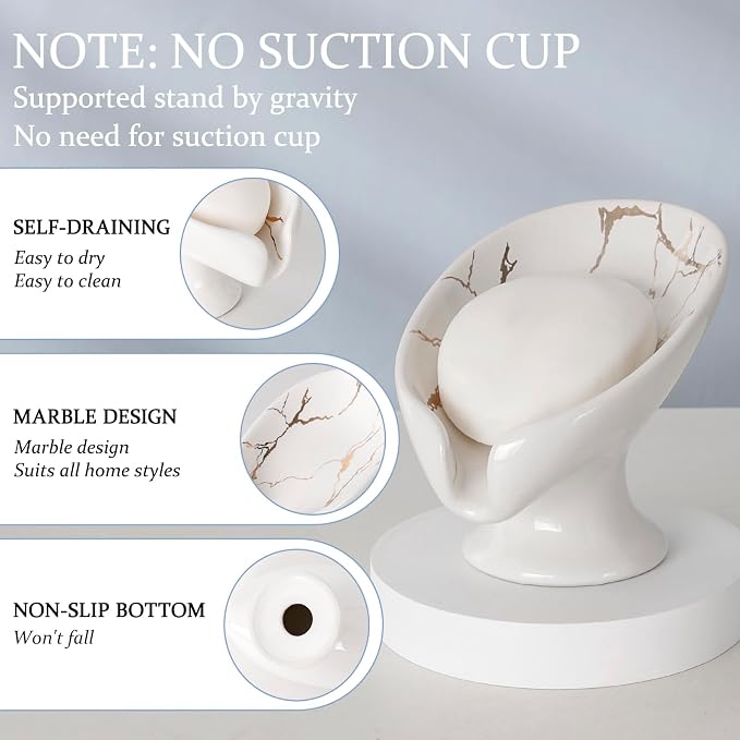 Soap Dish, Soap Holder Self Draining Leaf Shape Soap Dishes, Ceramic Drain Soap - Image 2