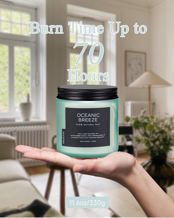 M&SENSE Candle Oceanic Breeze Scented, 11.6oz 70 Hour Long Lasting 2 Wick - Image 4