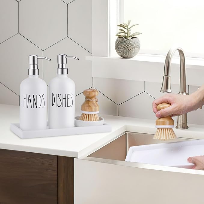Glass Soap Dispenser for Kitchen, Farmhouse Kitchen Dish Hand Soap Dispenser Set - Image 7