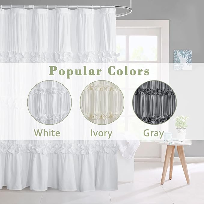 Victorian Ruffle Shower Curtain, Ruched Microfiber Vintage Handcrafted Bow Tie - Image 7