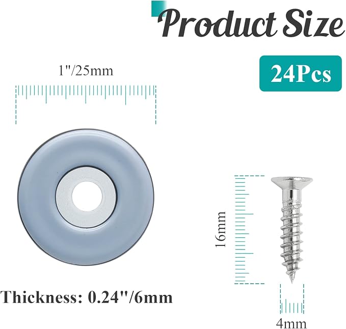 24pcs 1" Screw on Furniture Sliders, Teflon Chair Leg Slides, Round Furniture - Image 2