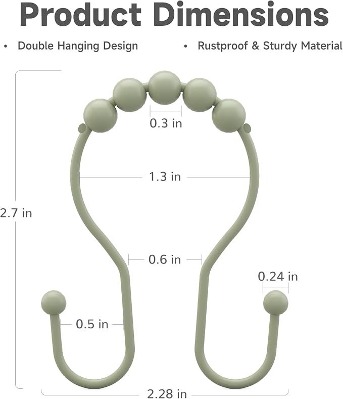 Sage Green Shower Curtain Hooks Shower Curtain Rings Rust Proof Sturdy Metal - Image 5
