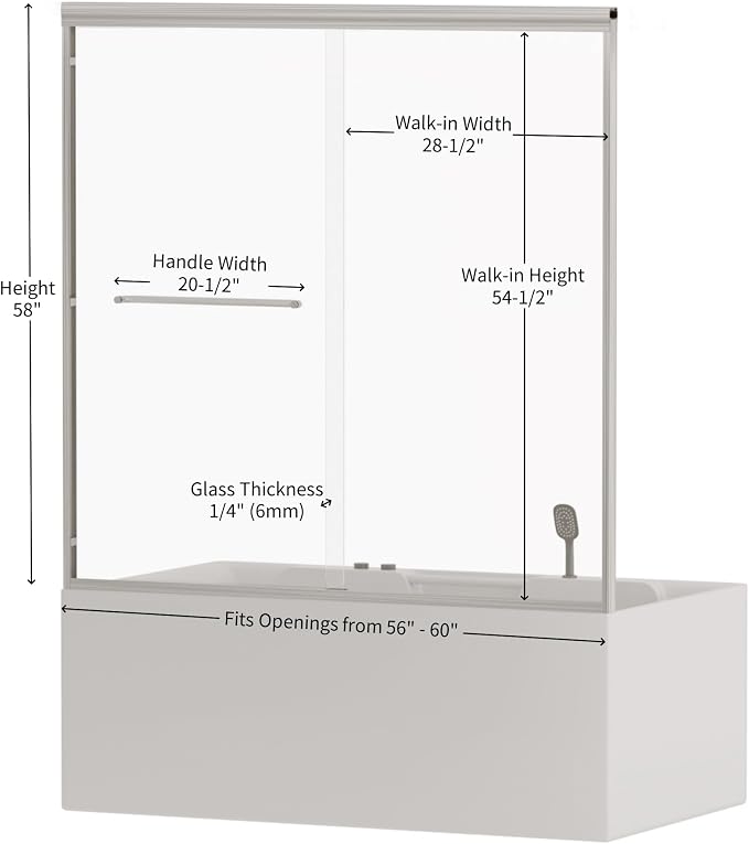 56"-60" Adjustable Width Double Sliding Shower Door - Image 3