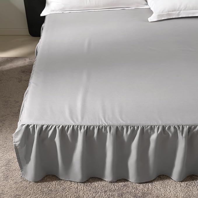 Bed Skirt Queen Size Ruffled Bed Skirt with Split Corners, Queen Bed Skirt 18 Inch Drop, TSUTOMI Queen Size Bed Skirt Light Grey for Ruffled Bed Skirt with Split Corners, Bed Skirt Queen Size