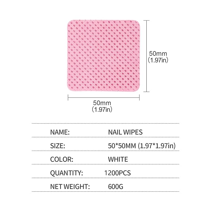 BLUERISE Lint Free Nail Wipes Pink 1200pcs Nail Polish Remover Pads Soft - Image 8