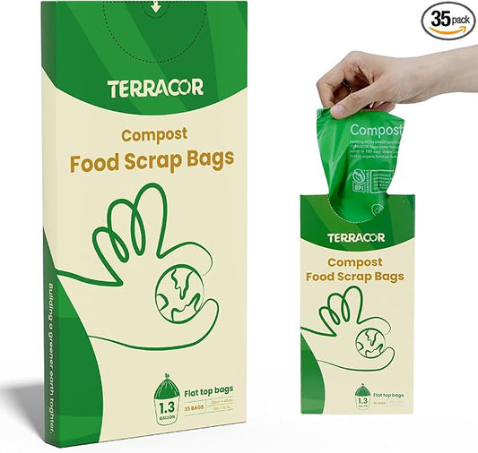 1.3 to 1.6 Gallon Compostable Trash Bags, Food Waste, Dispenser Packs Organic by TerracorPackaging