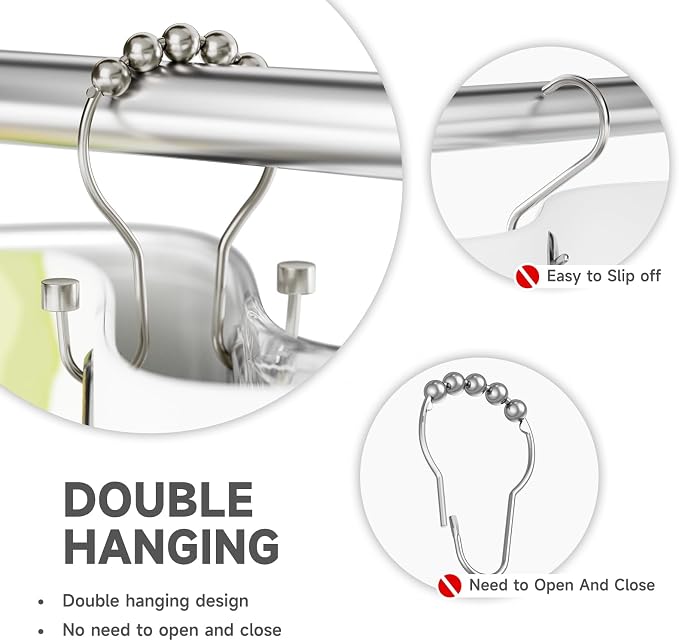 Shower Curtain Hooks, Shower Curtain Rings Rust Proof Double Hook Shower - Image 3