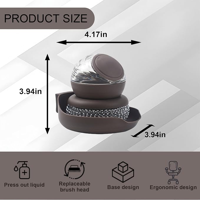 Dish Brush with Soap Dispenser, Steel Wool Scrubber with Replaceable Steel Wool - Image 2