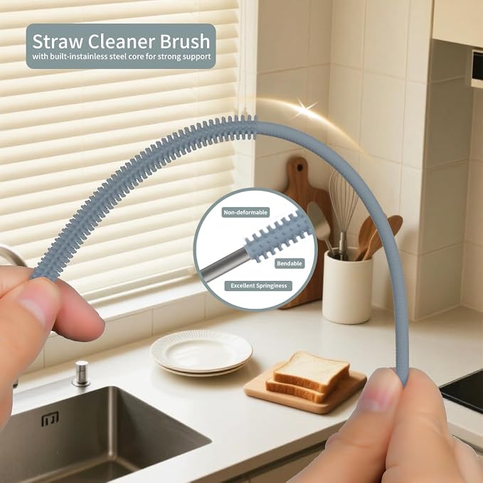 4PCS Silicone Straw Cleaner Brush, Reusable Straw Brush Extra Long - Image 4