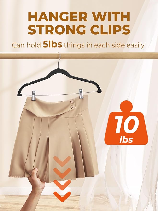 HOUSE DAY Black Velvet Skirt Hangers 48 Pack, Pant Hanger - Image 3