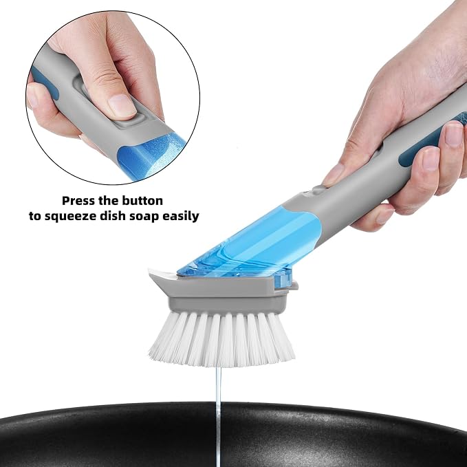 SUBEKYU Dish Brushes with Soap Dispenser, Kitchen Dish Scrubber Brushes with - Image 2