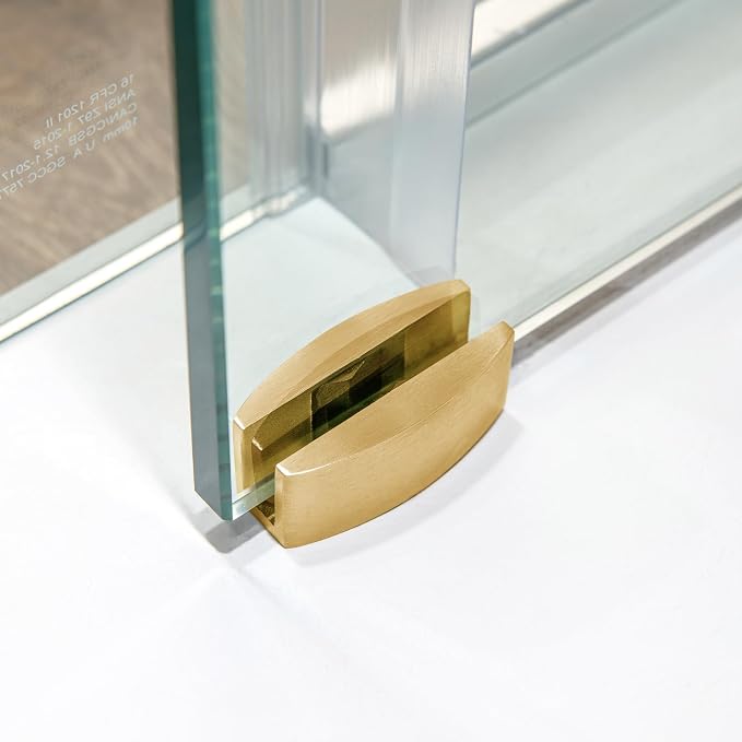 Woodbridge Frameless Single Sliding Shower Doors in Brushed Gold Finish - Image 13