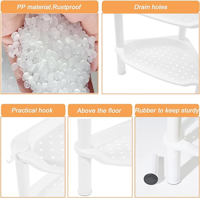 3 Tier Shower Caddy Organizer Shelf Corner, 13.5 x 10 x 26 Inches, Plastic - Image 4