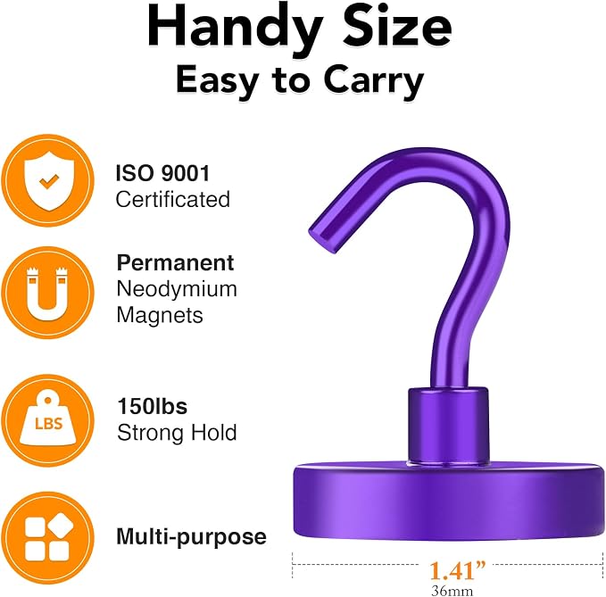 MIKEDE Magnetic Hooks, 150LB Heavy Duty Magnets - Image 4