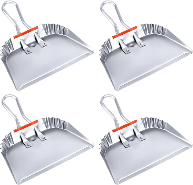 4 Pack Heavy Duty Metal Dustpan Large Wide Dust Pans by HOFURME