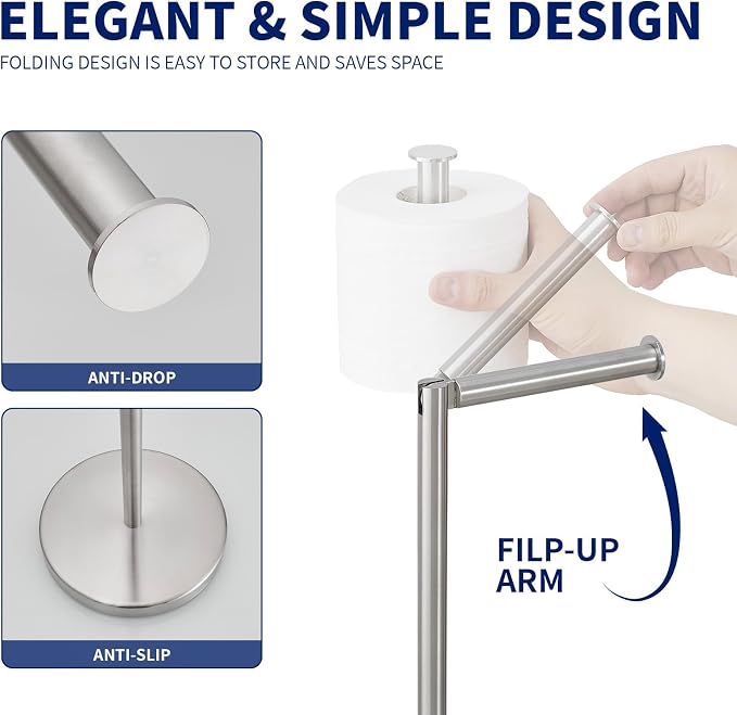 BWE Brushed Nickel Toilet Paper Holder Stand Modern Tissue Roll Holder Storage - Image 3