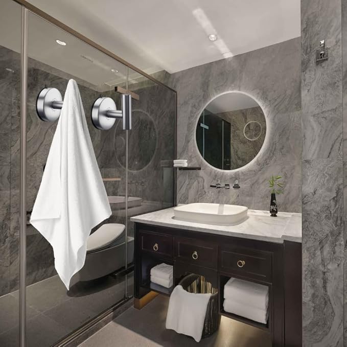 DGYB Large Suction Cup Hooks for Shower Set of 2 Brushed Nickel Towel Hooks for - Image 3