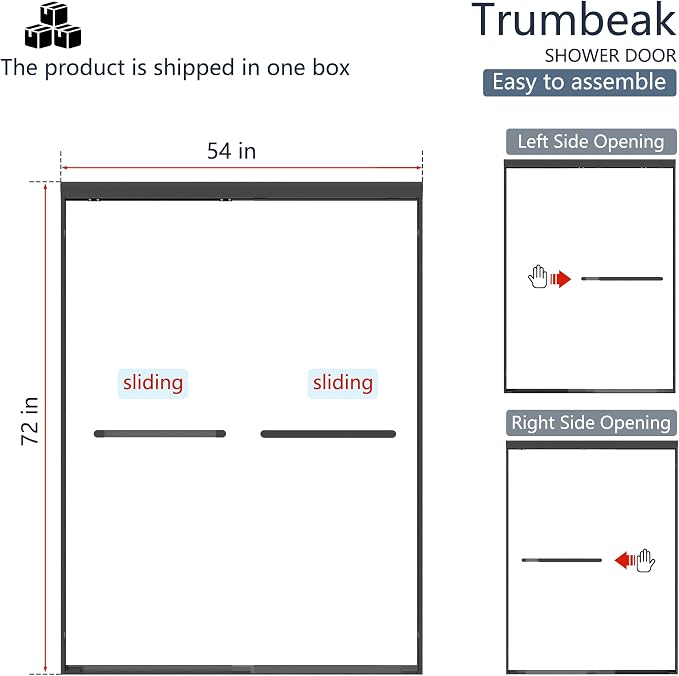 50-54x72 Inch Semi-Frameless Double Sliding Shower Door - Image 2