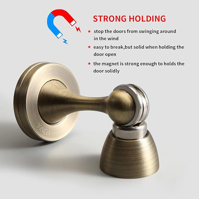 YAGU Door Stopper 1 Pack Magnetic, Zinc Alloy Brushed Bronze Door Stops Catch - Image 3