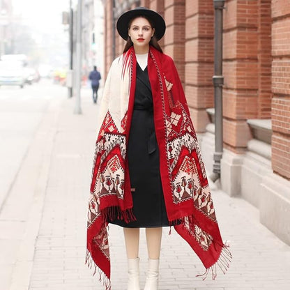 DANA XU 100% Merino Wool Pashmina Shawl for Women 96"x43", Oversized Cashmere Wrap with Tassels, Floral Travel Blanket Cape