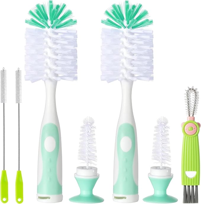 Baby Bottle Brush Set, 2 Hidden Nipple Brush, 2 Straw Brush, 1 Lid Brush by AnivonaDirect
