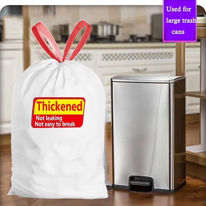 Ultra Thick Heavy Duty Plastic 16-18 Gallon Drawstring Trash Bags White Leak - Image 2