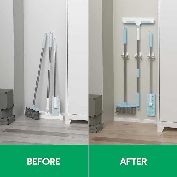 reliahom 3 Pack Broom Holder Wall Mount Mop Grippers No Drilling Self Adhesive - Image 7