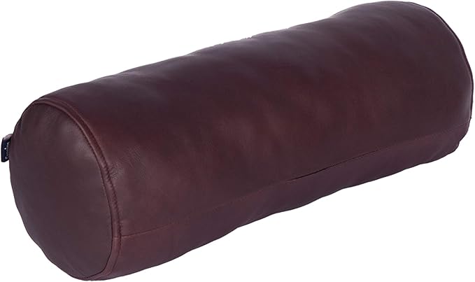Neck Roll Pillow Cushion Cover, 14x7 Inch Full Moon Round Bolster Pillow Case, Cylinder Soft Lambskin Leather Pillowcase for Head, Spine & Neck Support During Sleep - Dark Maroon Pack of 2
