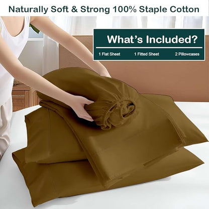 NON Sticky cotton Twin Size Sleeper Sofa Sheets, 4 Piece Egyptian Cotton Bed Sheet Set for Sofa Bed, 7" Deep Pocket for Pull Out Couch Mattress, 39" x 75", Taupe Solid, Soft & Breathable