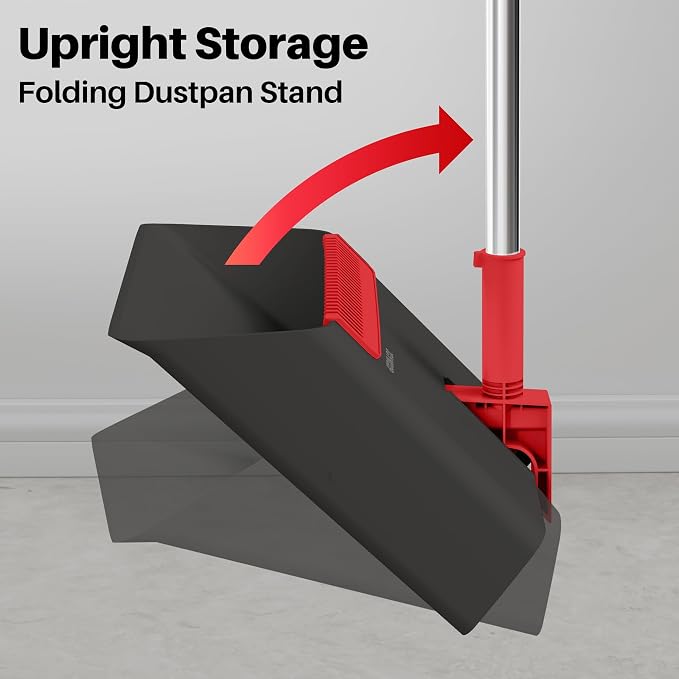 JOYMOOP Black and Red Broom and Dustpan Set, Upright Angle Design - Image 9