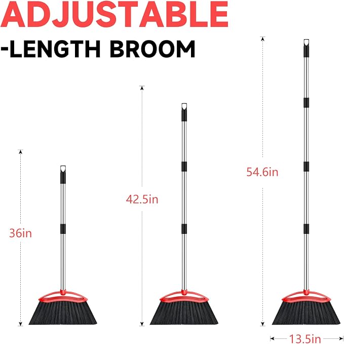 Heavy Duty Broom, 54-inch Adjustable Long Handle Angle Brooms Large Brooms - Image 2