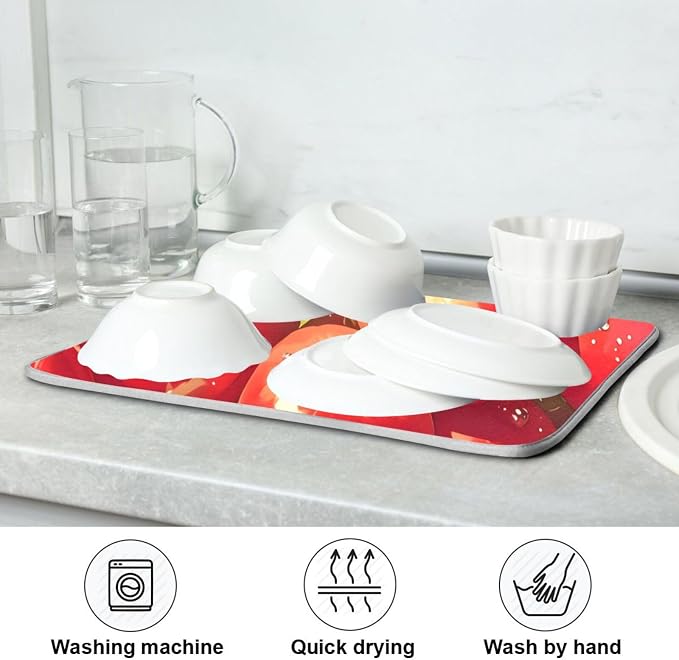 Red Apples Dish Drying Mat for Kitchen Counter Absorbent Microfiber Drying Pad - Image 7