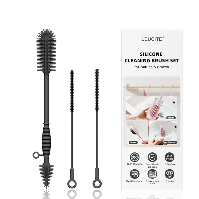 Silicone Cleaning Brush Kit, Water Bottle and Straw Cleaner Brush Set by Leucite