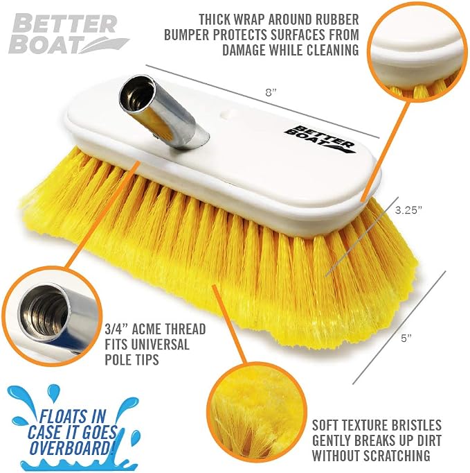 Soft Boat Deck Brush, Heavy-Duty Marine Brush Head, 3/4" Thread Handle - Image 2