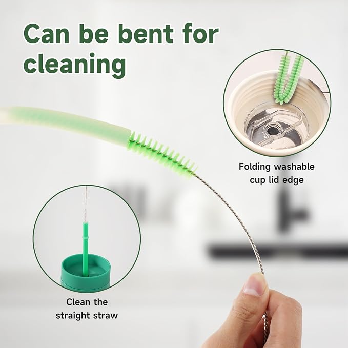 9PCS Reusable Long Colored Straw Cleaner Brush Set 12" Bendable, Capable of - Image 7