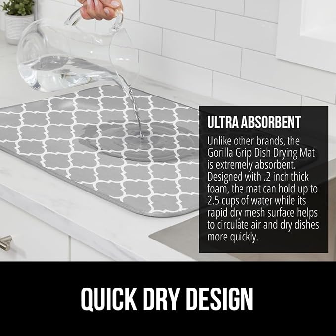 GORILLA GRIP Ultra Water Absorbent Microfiber Dish Drying Mat, Quick Dry Mesh - Image 3