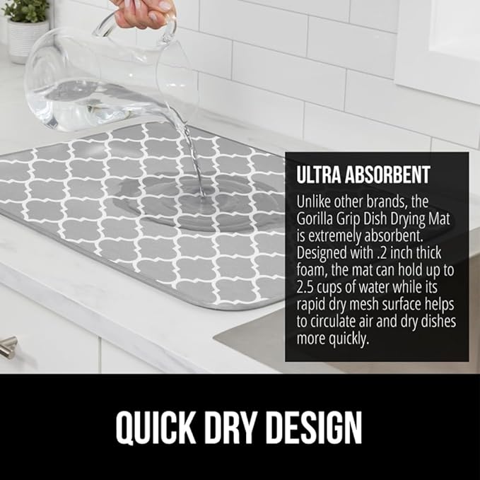 GORILLA GRIP Ultra Water Absorbent Microfiber Dish Drying Mat, Quick Dry Thick - Image 3