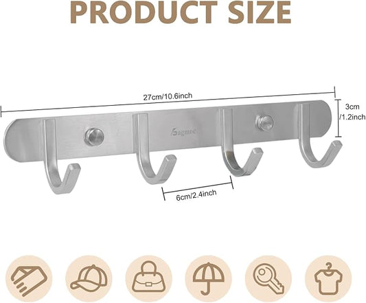 Coat Hook Rack Brushed Nickel 10.6-Inch Coat&Towel Hook Rail Wall Mounted - Image 2
