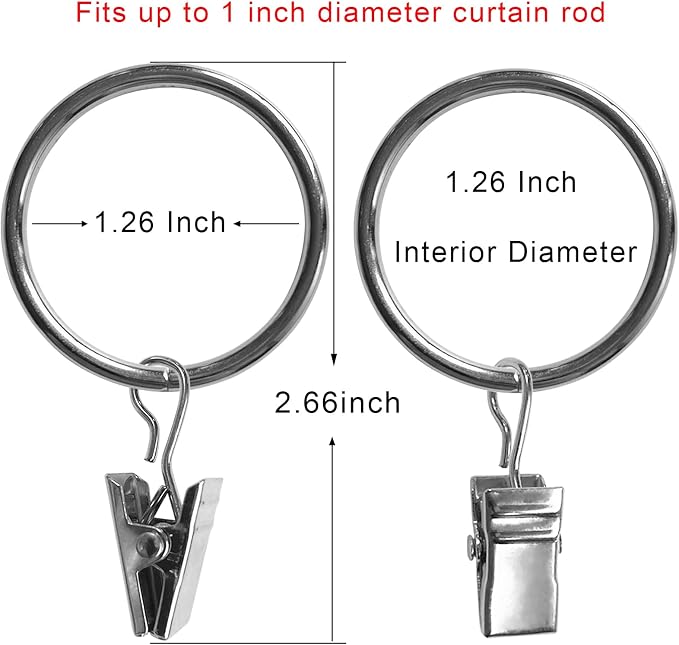 40 Pack Curtain Rings with Clips, Drapery Clips with Rings, Drapes Rings 1.26 - Image 2