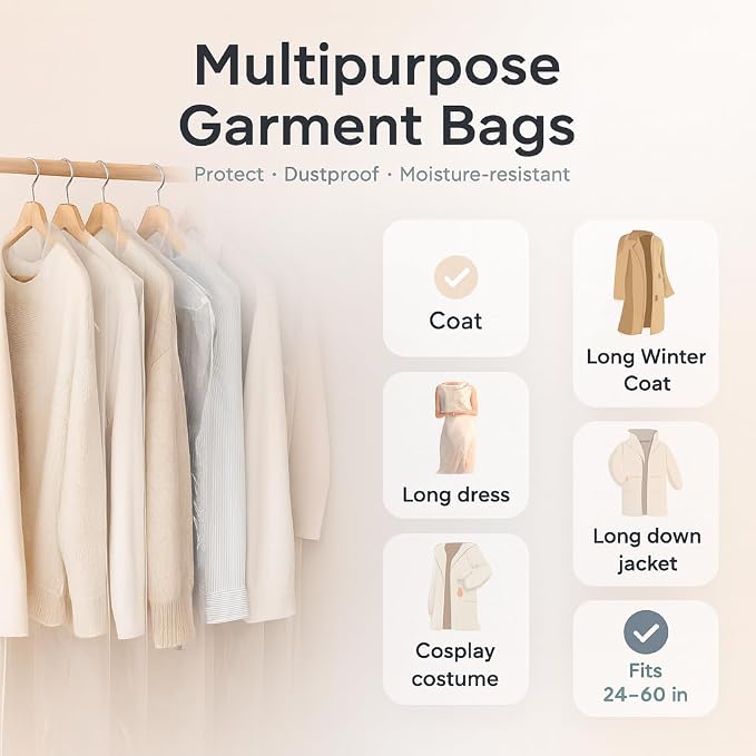 40 Pack Clear Plastic Garment Bags, 35.5" x 23.5", Clothes Covers - Image 3