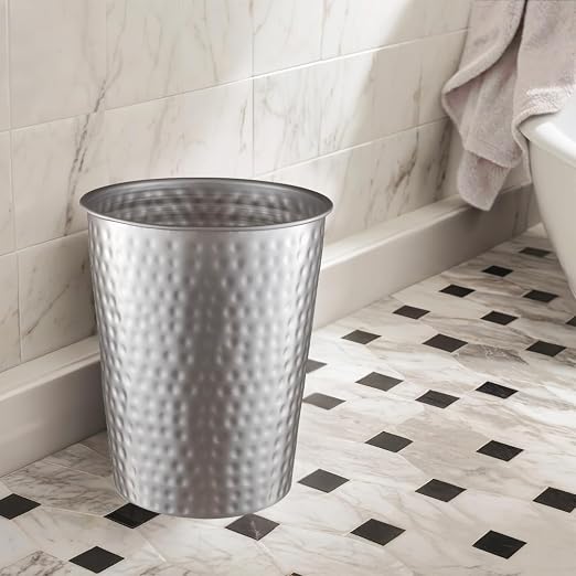 Monarch Abode Pewter Hand Hammered Metal Wastebasket - Image 4